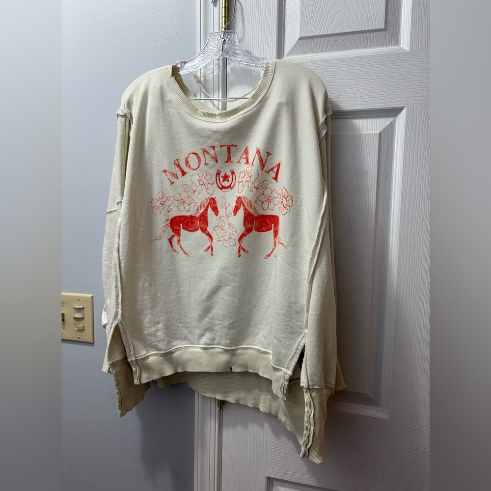 We the Free People Graphic Camden Montana Oversized Pullover Sweatshirt Small - Picture 2 of 5